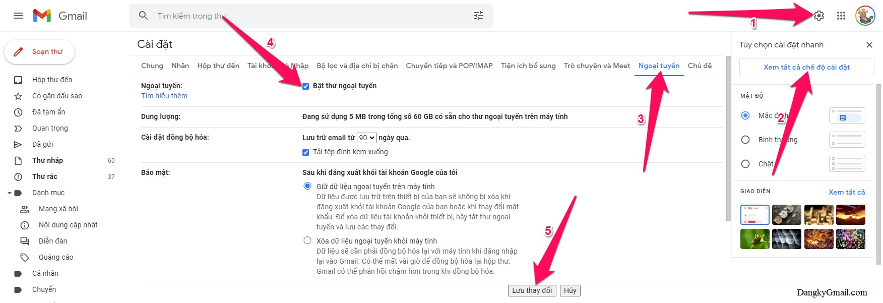 Hướng dẫn cách bật Gmail ngoại tuyến