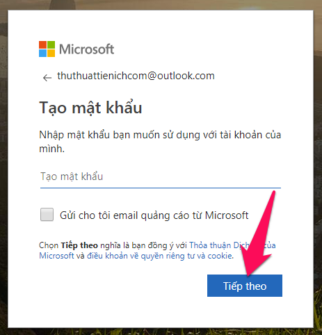 Tạo mật khẩu Outlook, Hotmail