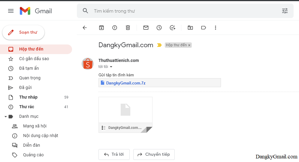 Người nhận sẽ nhận được email có chứa file đính kèm như hình dưới, có thể tải về hoặc mở bằng Google Drive