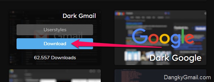 Mở trang tải style Dark Mode cho Gmail, nhấn nút Download