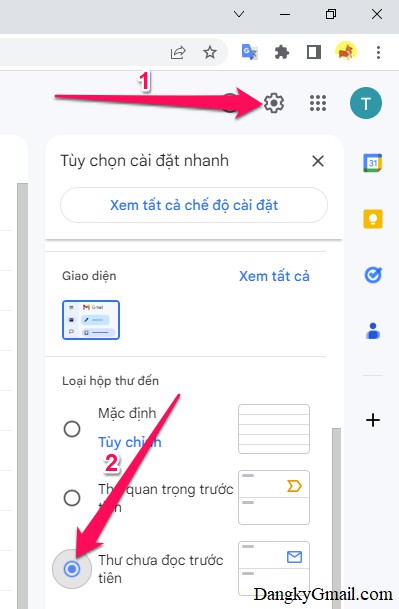 Cách hiển thị thư chưa đọc đầu tiên trong Gmail trên máy tính