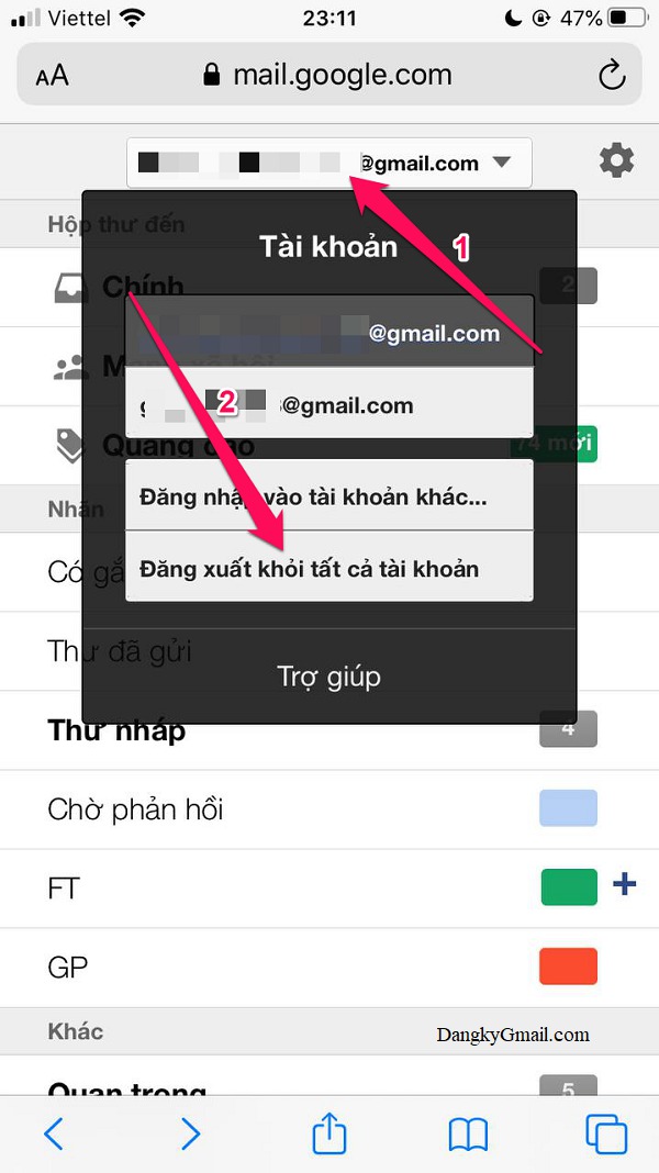 Đăng xuất Gmail trên trình duyệt di động Safari